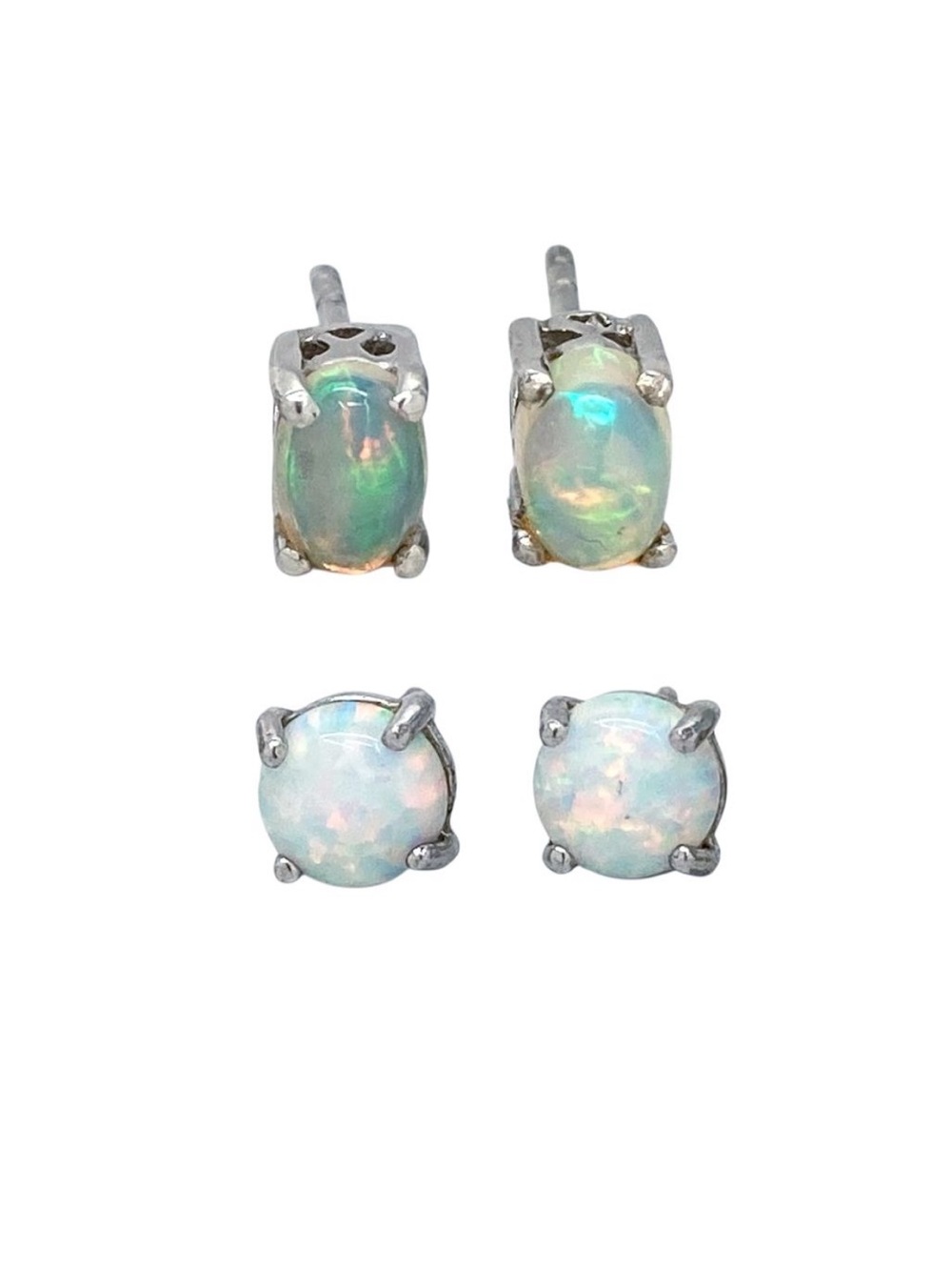 2 Sets Rhodium over Sterling Silver 925 Post/Stud Earrings